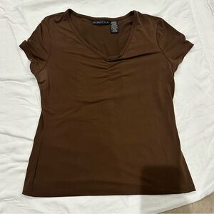 Attention Chocolate Brown V-Neck Short Sleeve Tee